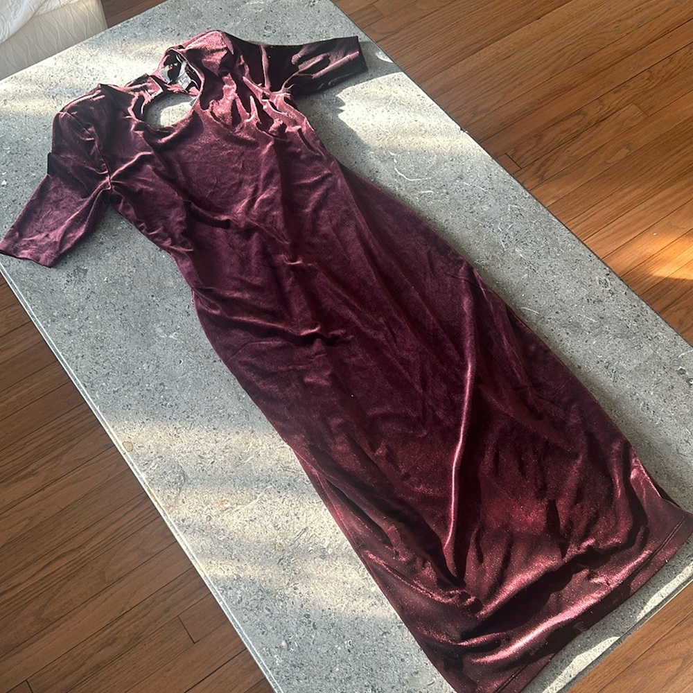 Burgundy Velvet Midi Body Con Dress | H&M | NWT